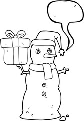 freehand drawn speech bubble cartoon snowman