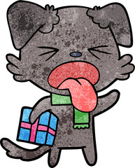 cartoon disgusted dog with christmas gift