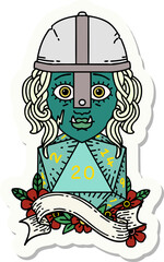 sticker of a half orc fighter with natural 20 dice roll
