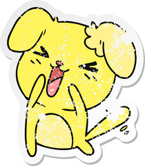 freehand drawn distressed sticker cartoon of cute kawaii dog