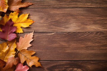  autumn leaves on wooden , ai generative