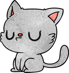 freehand drawn textured cartoon of cute kawaii cat