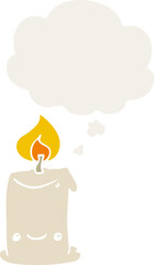 cartoon candle with thought bubble in retro style