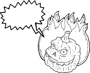 freehand drawn speech bubble cartoon spooky pumpkin
