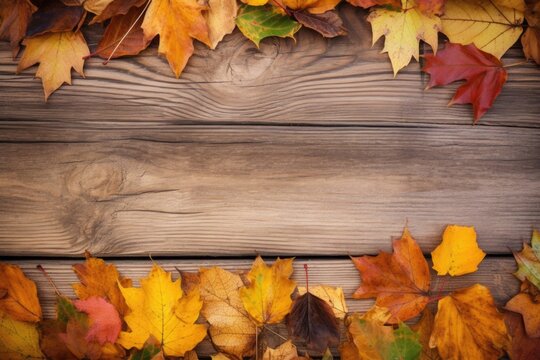 autumn leaves on wooden background,ai generative