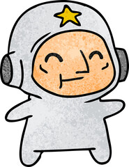 freehand drawn textured cartoon of an older astronaut