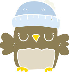 cute flat color style cartoon owl in hat