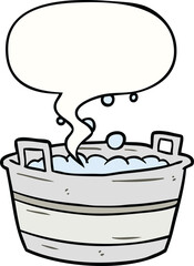 cartoon old tin bath full of water with speech bubble