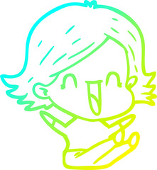 cold gradient line drawing of a cartoon laughing woman