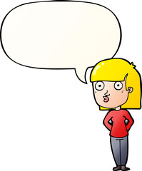 cartoon woman staring with speech bubble in smooth gradient style