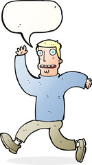 cartoon terrified man with speech bubble