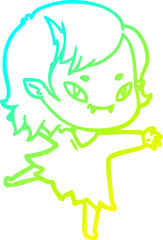 cold gradient line drawing of a cartoon friendly vampire girl