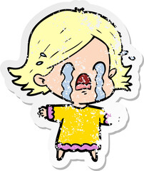distressed sticker of a cartoon woman crying