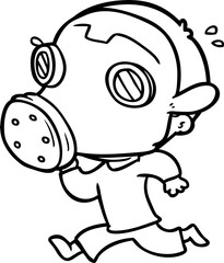cartoon man wearing gas mask