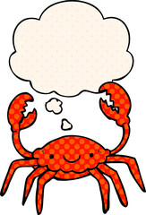 cartoon crab with thought bubble in comic book style