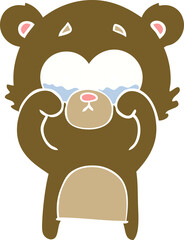 flat color style cartoon crying bear rubbing eyes