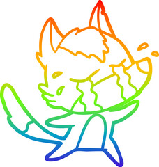 rainbow gradient line drawing of a cartoon crying wolf