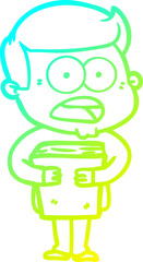 cold gradient line drawing of a cartoon shocked man
