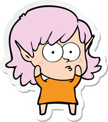 sticker of a cartoon elf girl staring