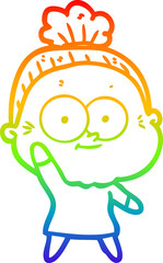 Obraz premium rainbow gradient line drawing of a cartoon happy old woman