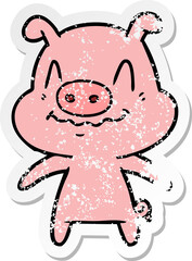 distressed sticker of a nervous cartoon pig