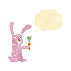 cartoon rabbit with carrot with thought bubble