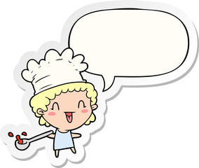 cute cartoon happy chef with speech bubble sticker