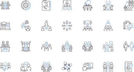 Corporate enterprise line icons collection. Innovation, Culture, Vision, Strategy, Leadership, Collaboration, Growth vector and linear illustration. Efficiency,Resilience,Agility outline signs set