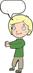 cartoon happy boy with speech bubble