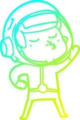 cold gradient line drawing of a cartoon confident astronaut