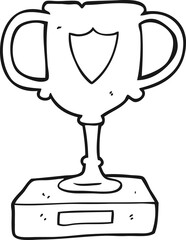 freehand drawn black and white cartoon trophy