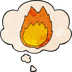 cartoon flames with thought bubble in grunge texture style
