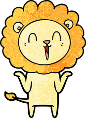 laughing lion cartoon shrugging shoulders