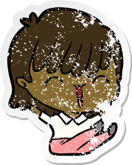 distressed sticker of a cartoon woman