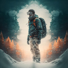 Snowboard man. Illustration AI Generative