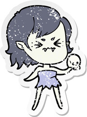 distressed sticker of a annoyed cartoon vampire girl