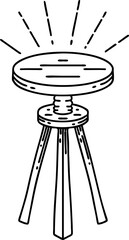 illustration of a traditional black line work tattoo style wooden stool