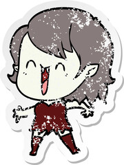 distressed sticker of a cute cartoon happy vampire girl