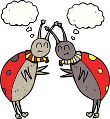 freehand drawn thought bubble cartoon ladybugs greeting
