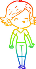 rainbow gradient line drawing of a cartoon woman