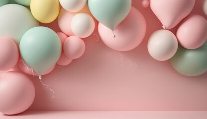 Birthday background with balloons. Illustration AI Generative.