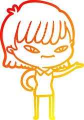 warm gradient line drawing of a cartoon woman