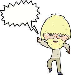 cartoon bearded man pointing and laughing with speech bubble