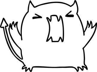 line drawing illustration of a cute kawaii devil