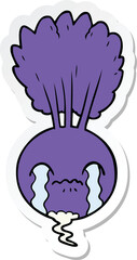 sticker of a crying beet cartoon