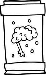 line drawing cartoon brain in jar