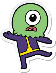 sticker of a cartoon cyclops alien spaceman