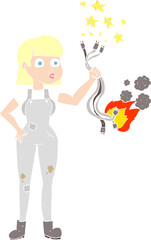 flat color illustration of female electrician