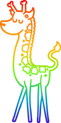 rainbow gradient line drawing of a cartoon giraffe
