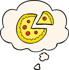 cartoon pizza with thought bubble in comic book style